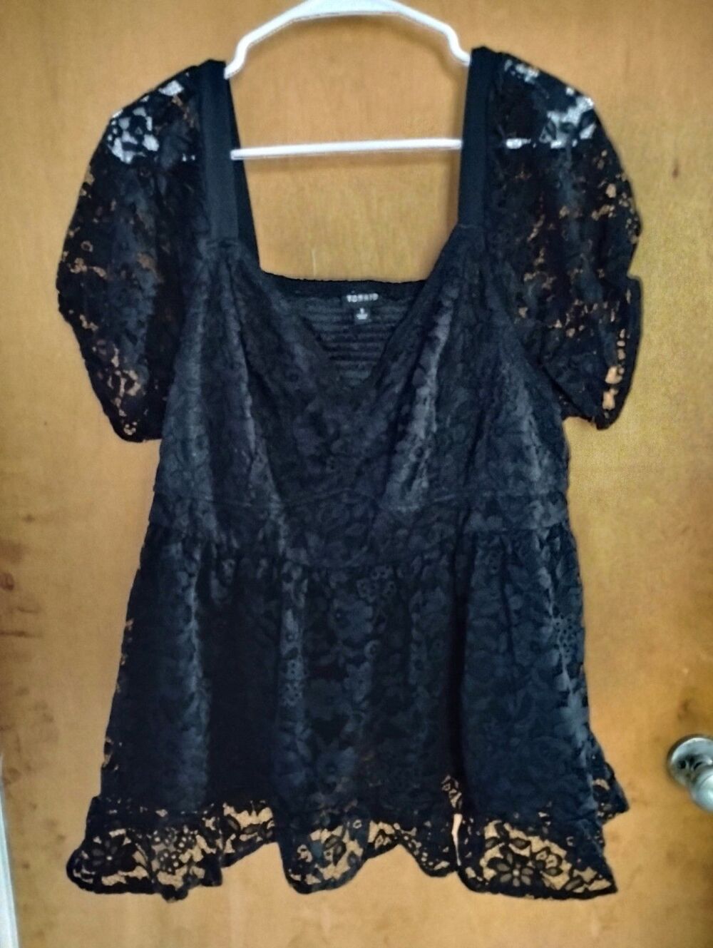 Torrid Black Lace Overlay Cap Sleeve Babydoll Dark Goth Feminine Blouse Size 1